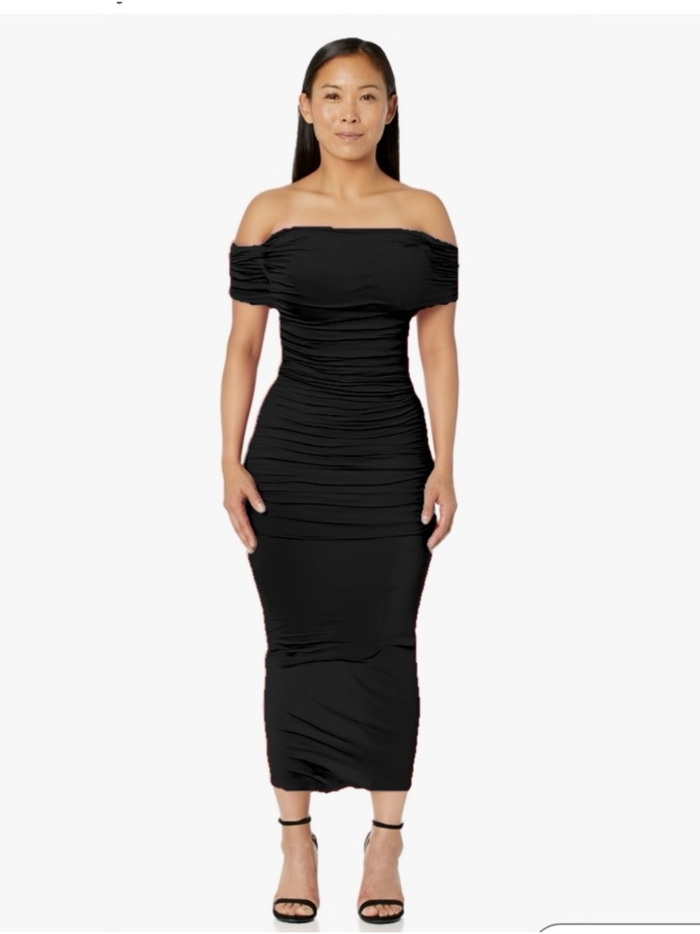 Black Ruched Off-Shoulder Bodycon Dress
